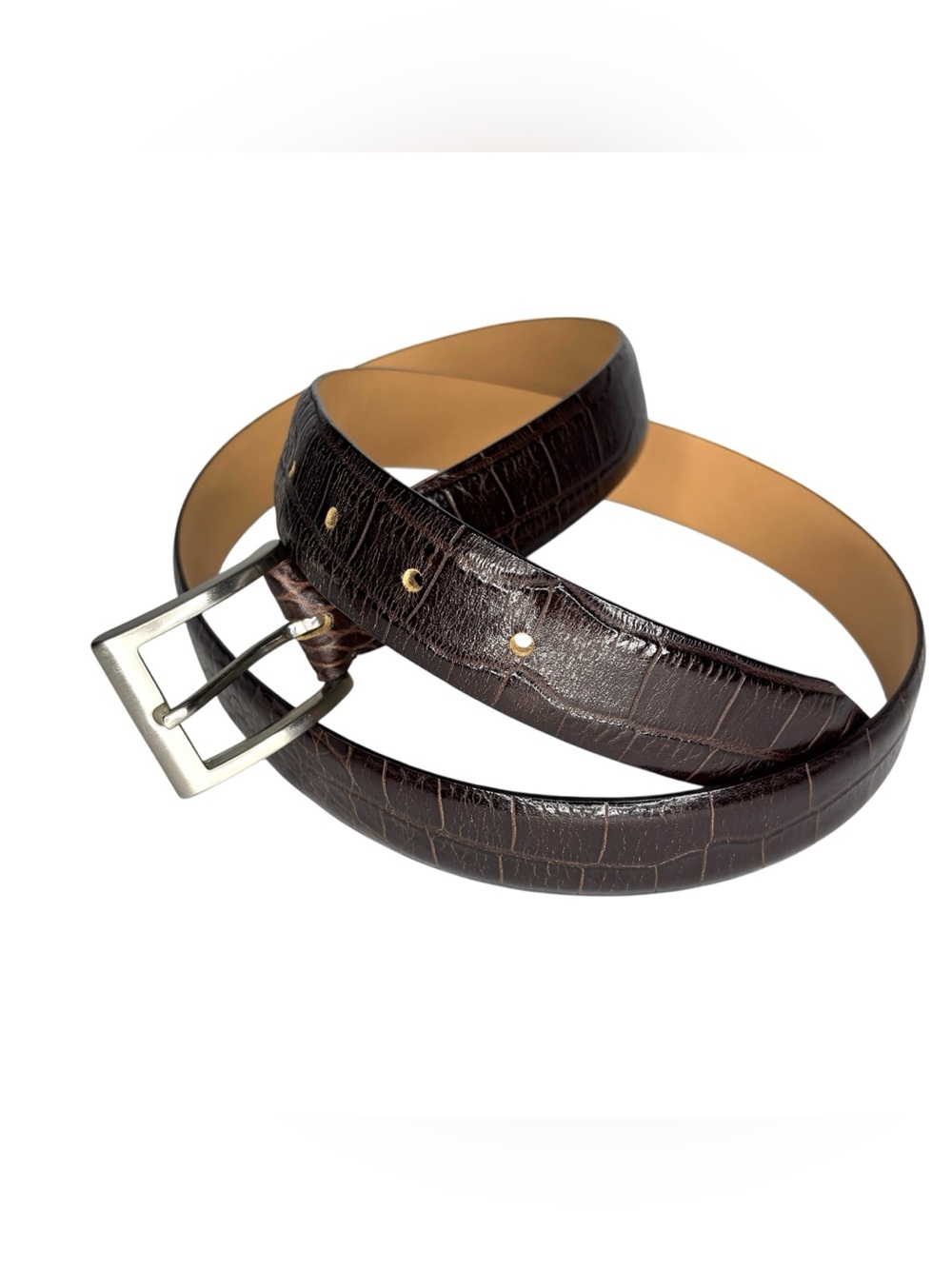 Leather Belt Brown Crocodile Embossed Italy Size 40 Howard Powell Silver Buckle